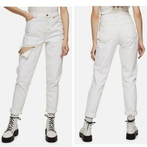 NWT TopShop White Distressed Ripped Thigh Mom Jeans size 10 32W NEW